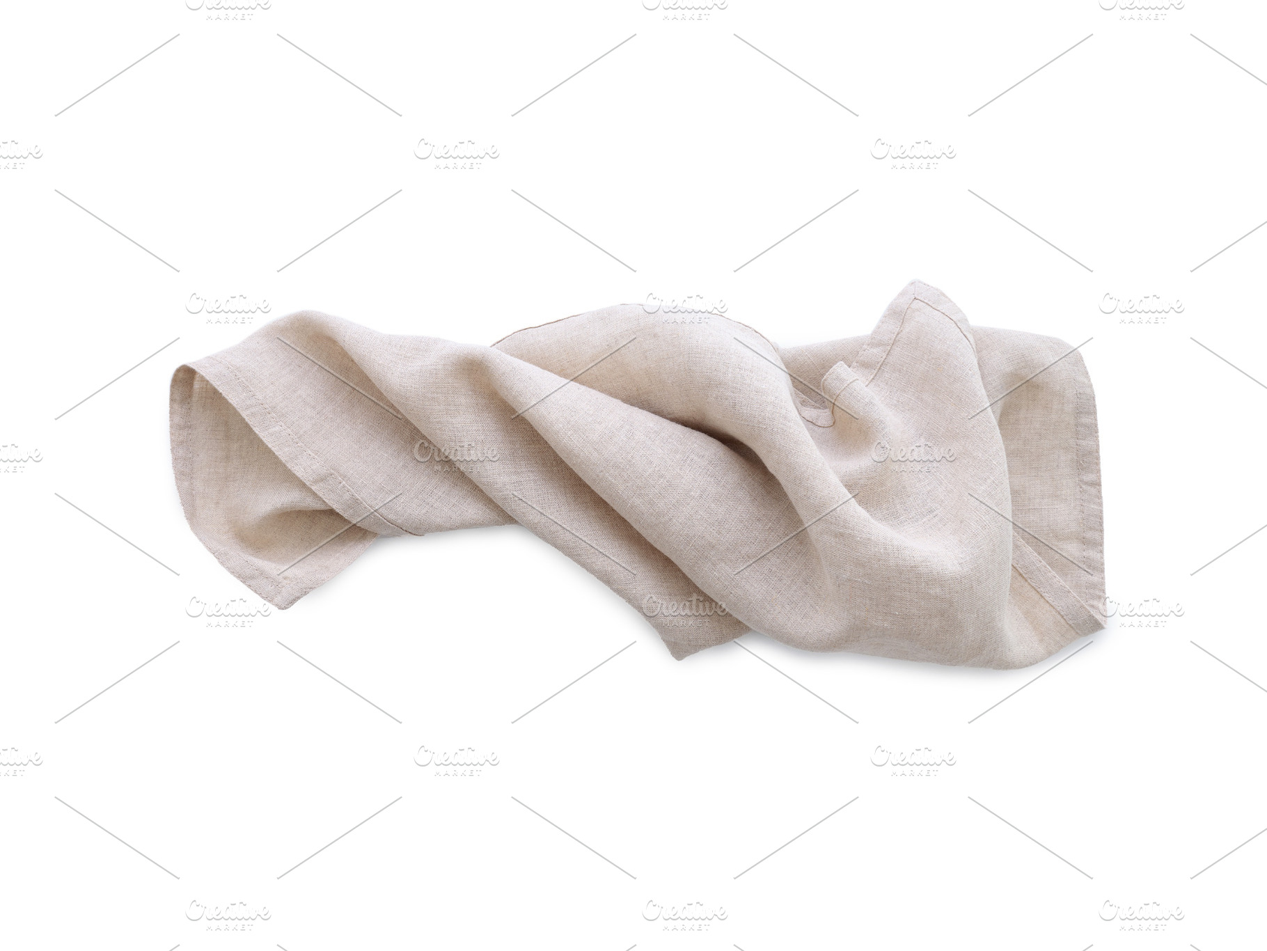 Flat lay with beige linen kitchen napkin isolated on white backg, a Food & Drink Photo by Asya Nurullina