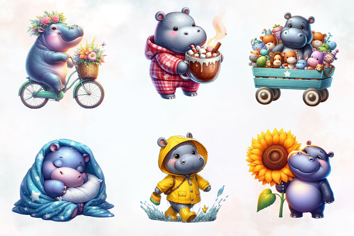 Hippo Watercolor Clipart, an Illustration by RobertsArt (Photo 7 of 8)