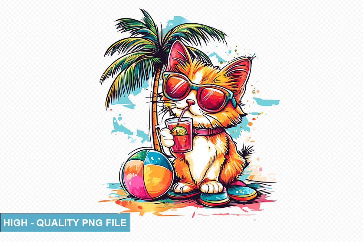 Cute Cat on the Beach Clipart Bundle, a Graphic by crative8112 (Photo 3 of 11)
