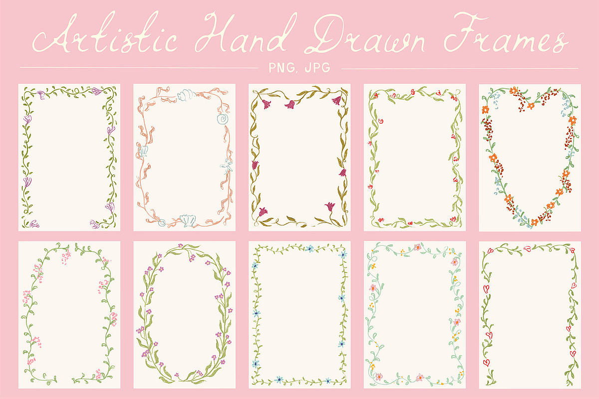 Whimsical Romantic Hand-drawn Frames, a Background Graphic by Ayya Studio (Photo 1 of 11)
