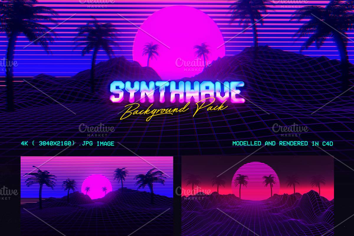 Synthwave Retrowave Background Pack, a Templates & Theme by dennybusyet (Photo 14 of 14)