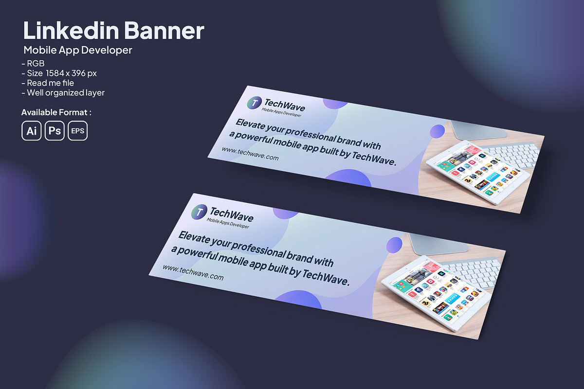 Mobile App Developer Linkedin Banner, an UI Kit Template by Fannan Studio (Photo 1 of 3)