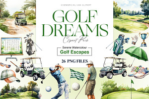Watercolor Golf Clipart, Golfer, Hat, an Illustration by BrushstrokeArtGB