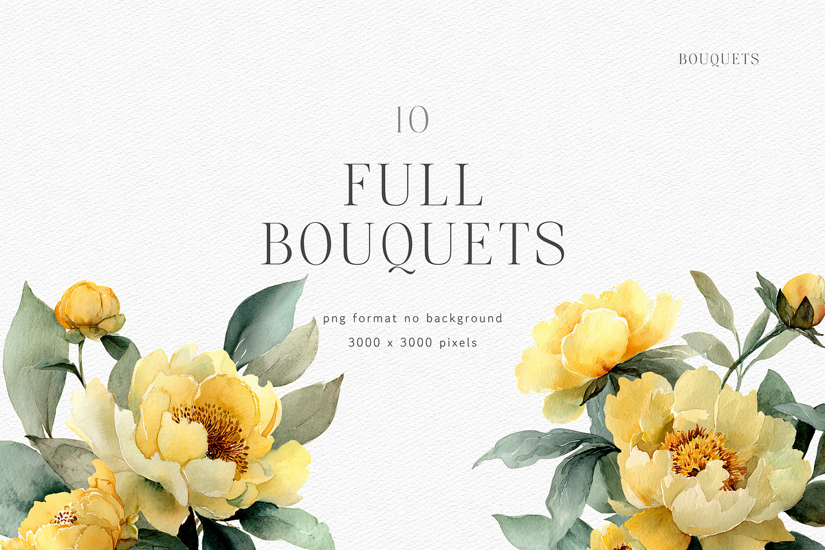 Watercolor Yellow Peony Bouquet, a Decorative Illustration by ThaismotaCreativeCo (Photo 5 of 11)