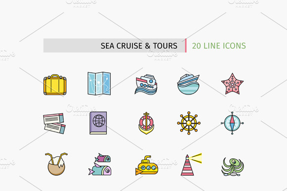Lines Icons Sea Cruise And Tour