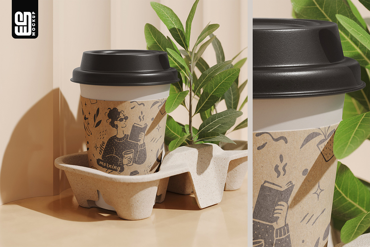 Paper Coffee Cups in Carrier Mockup, an Advertising Mockup by SD Mockup (Photo 2 of 4)