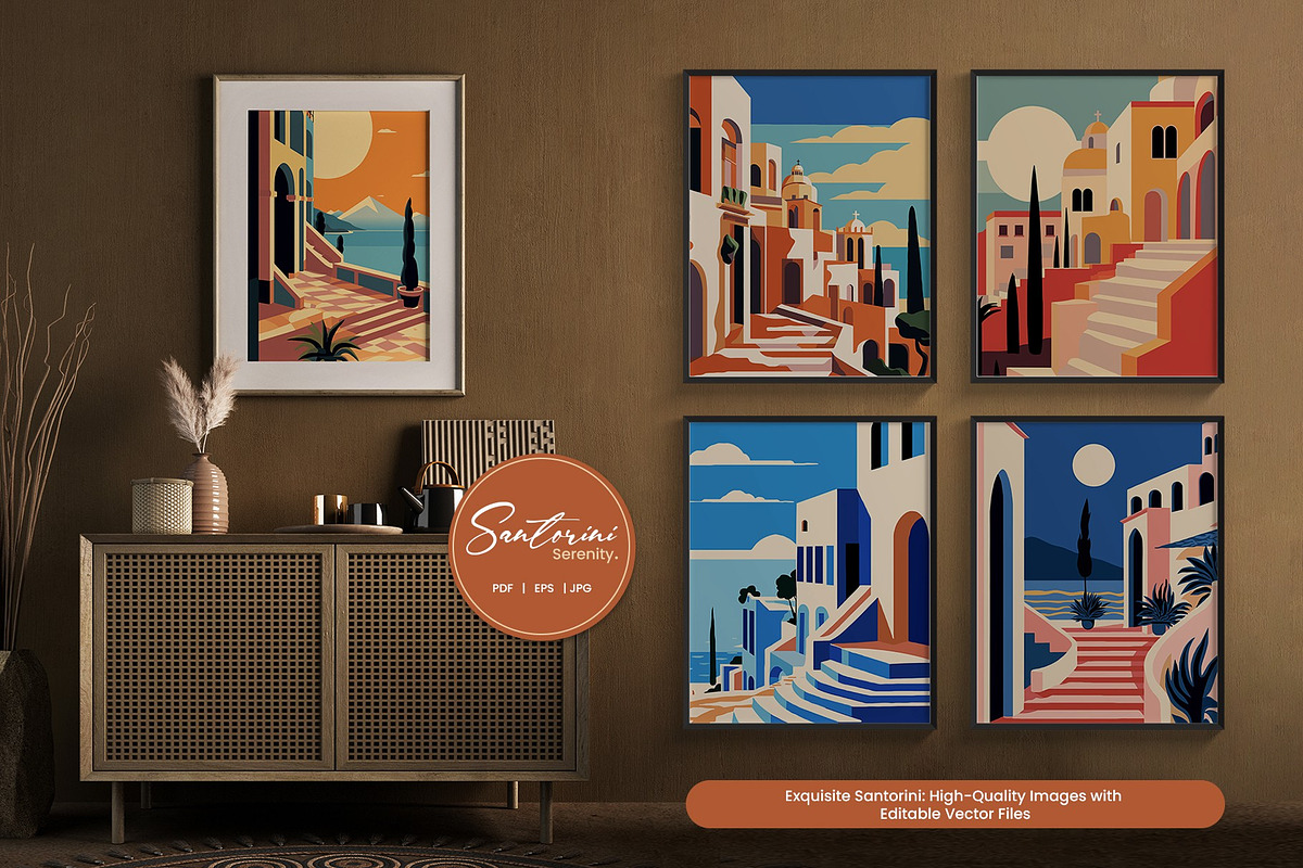 Flat Vector Santorini Serenity Print, a Background Graphic by Vibrand Studio (Photo 4 of 9)