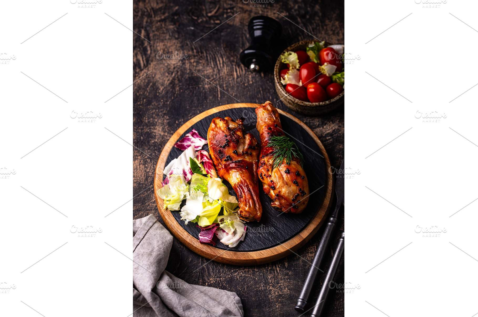 Roasted chicken drumstickswith, a Food & Drink Photo by Yulia Furman