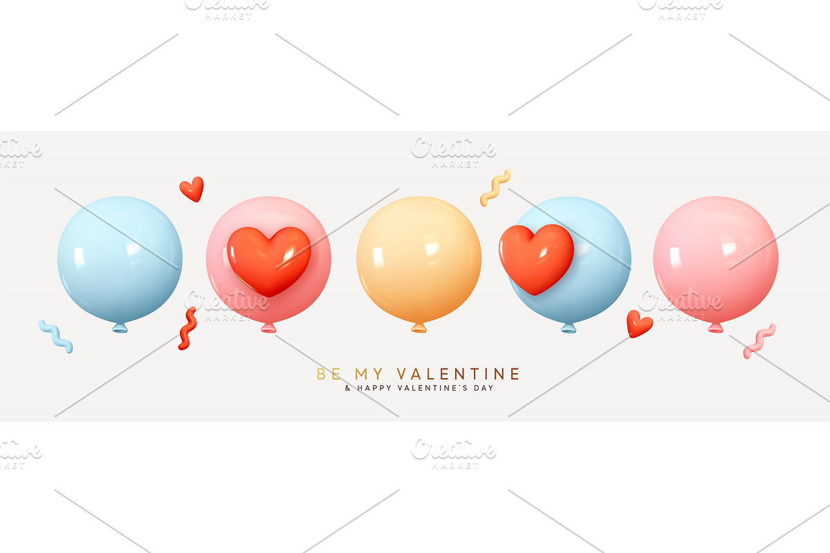 Set of round helium balloons in soft, an Illustration by Modern vector
