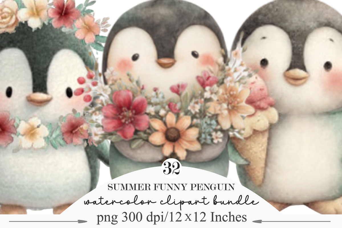 Summer Funny Penguin Clipart, an Illustration by Designking (Photo 1 of 5)
