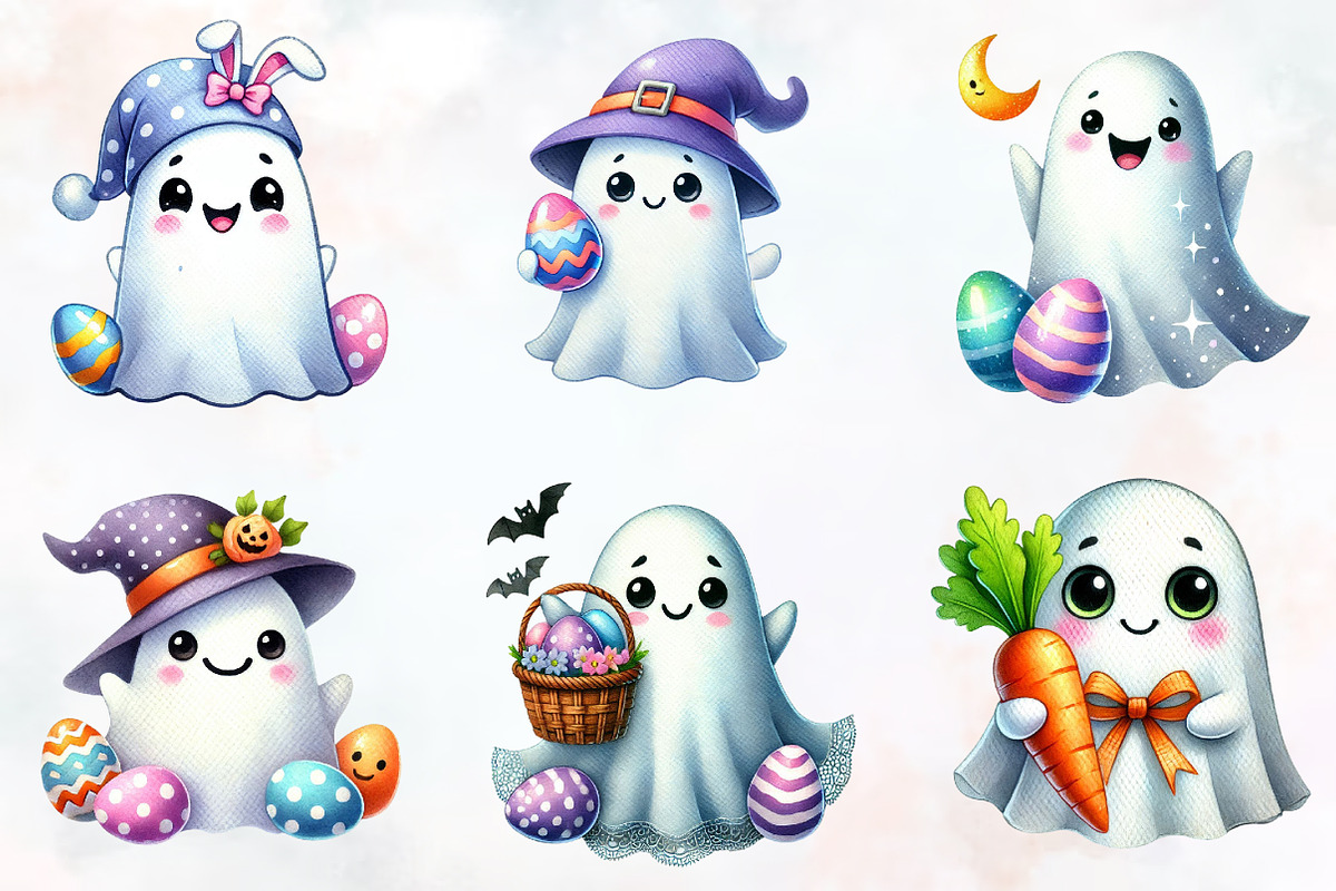 happy spooky Easter cute ghost Png, an Illustration by RobertsArt (Photo 5 of 7)