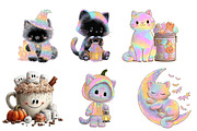 Whimsical Halloween Cat Clipart, a Seasonal Illustration by DreamArtGraphic (Thumbnail 4 of 5)