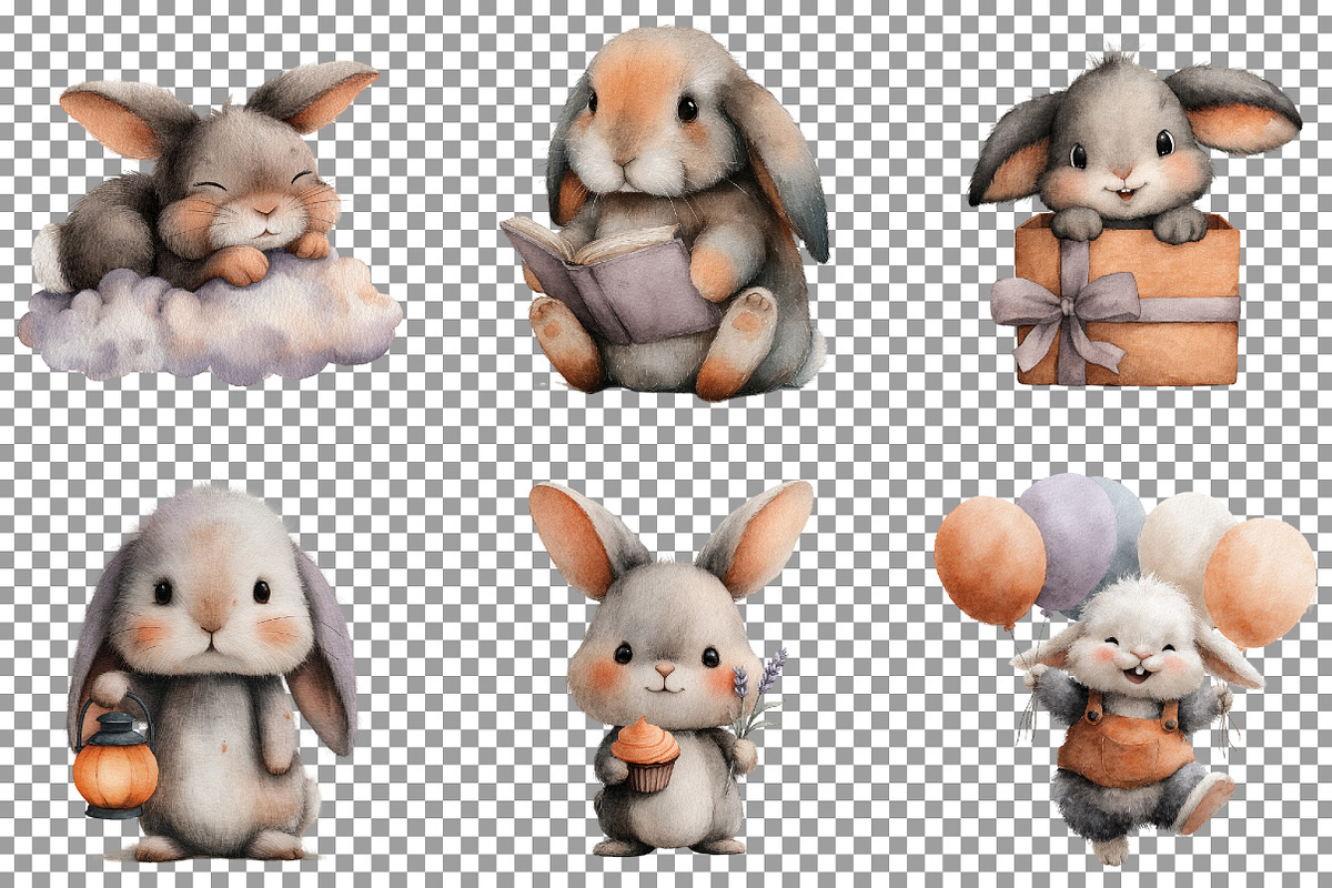 Watercolor Cute Purple Bunny Clipart, an Illustration by Sublimation Artist (Photo 2 of 7)