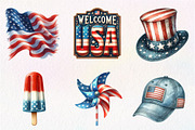 Watercolor American Flag Clipart, an Illustration by CreationArt (Thumbnail 7 of 9)