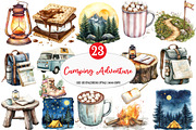 Camping Adventure Clipart, an Illustration by Watercolor design (Thumbnail 1 of 4)