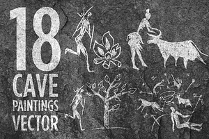 18 Cave Paintings Vector Set
