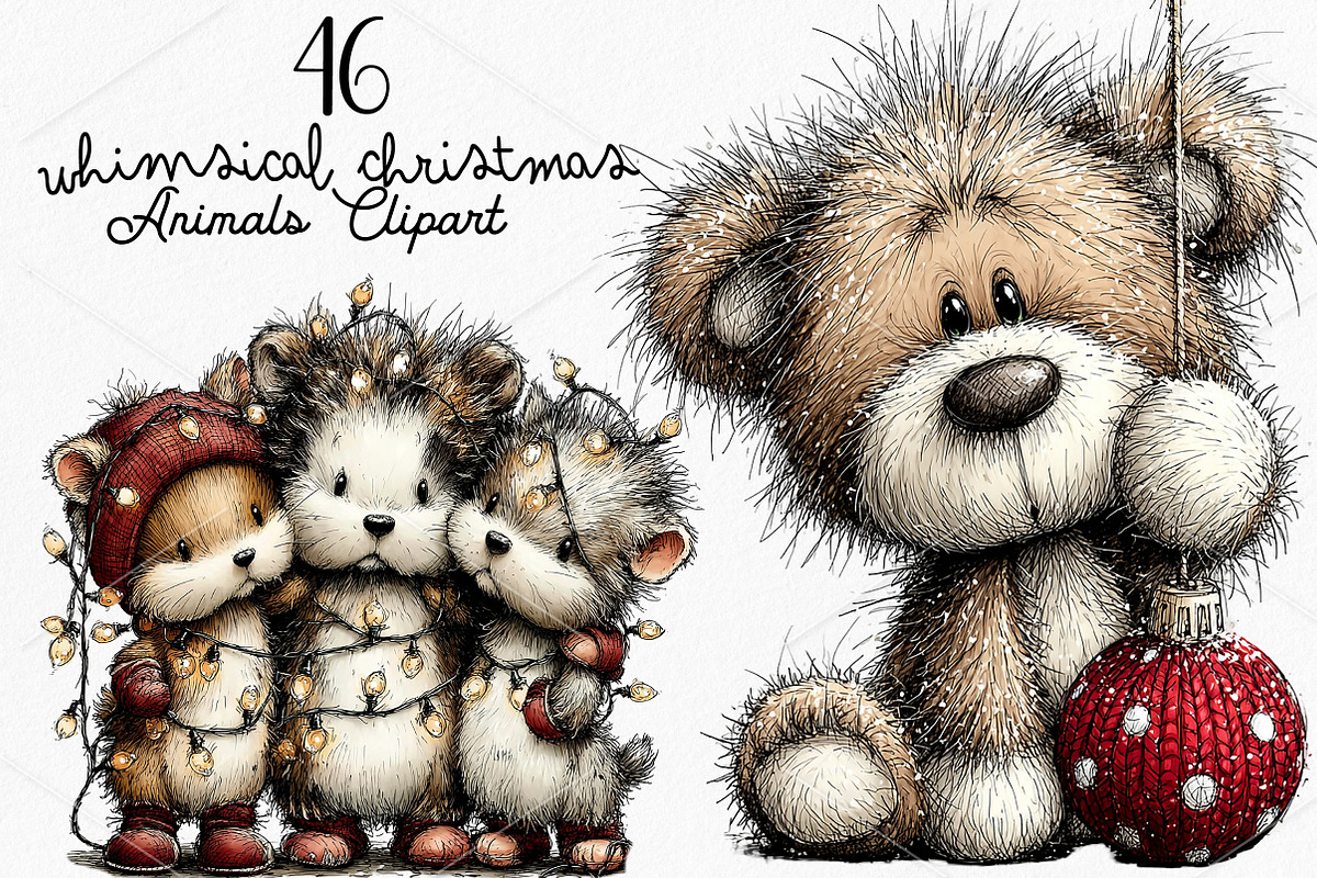 Whimsical Christmas Animals Clipart, a Seasonal Illustration by Canvas Craft (Photo 1 of 7)
