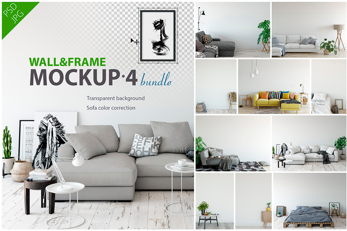 Wall & Frames Mockup - Bundle Vol 4, a Print Template by Yuri-U (Photo 1 of 32)
