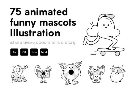 Animated Funny Mascots Doodles, a Solid Icon by Vectors Market