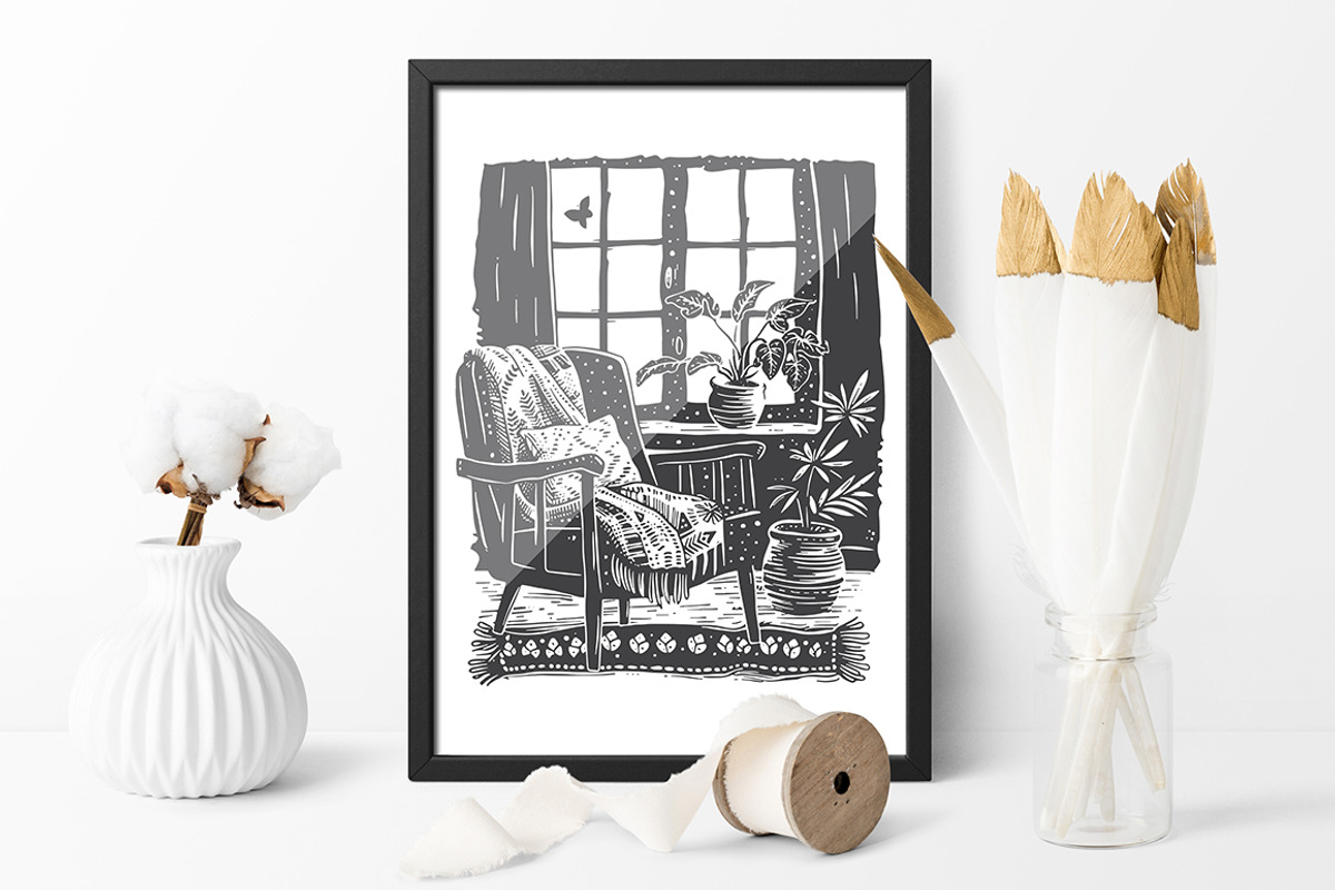 160 Cottagecore Linocut Collection, an Object Graphic by DariSmartArt (Photo 18 of 20)