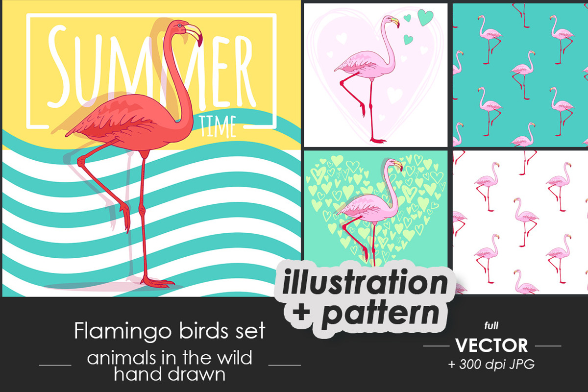 Flamingo bird set, an Animal Illustration by OKart.studio (Photo 1 of 6)