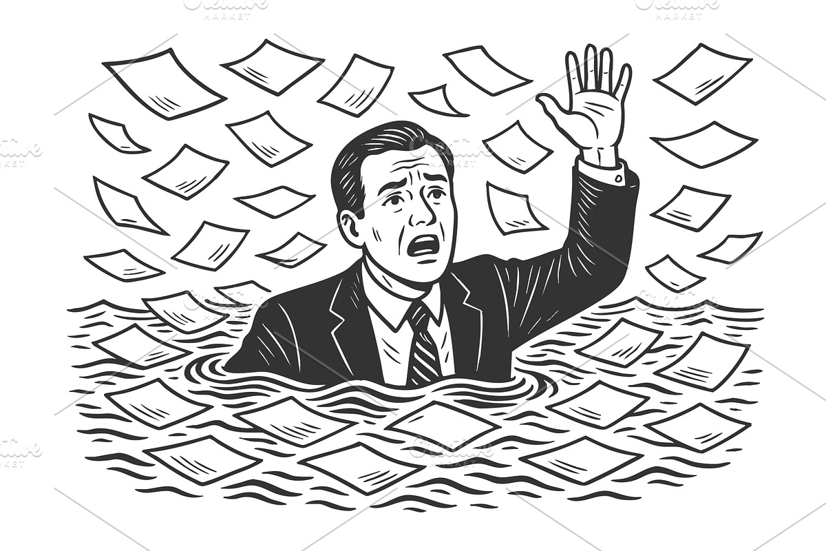 Overwhelmed Businessman Drowning, a Person Illustration by AlexArt
