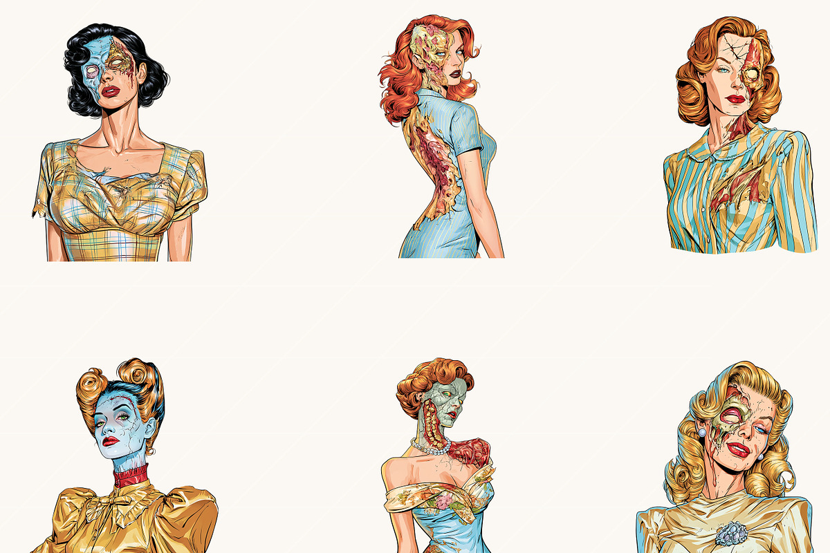 Vintage Zombie Women Clipart, a Person Illustration by BusyDaydesign (Photo 4 of 9)