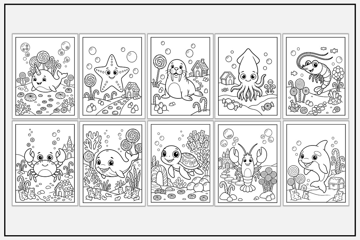 Sea Animals in Candy Land to Color, an Animal Illustration by Lamia Emad (Photo 2 of 5)