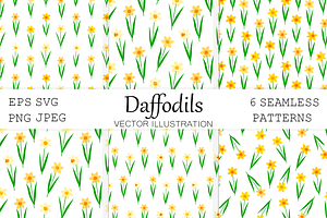 Daffodils Flowers Seamless Patterns