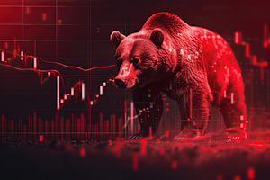 Big bear and red stock market. Bear market, a Business Photo by AlyaAnd