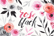 watercolor rose & black set, an Illustration by artnLera (Thumbnail 1 of 3)