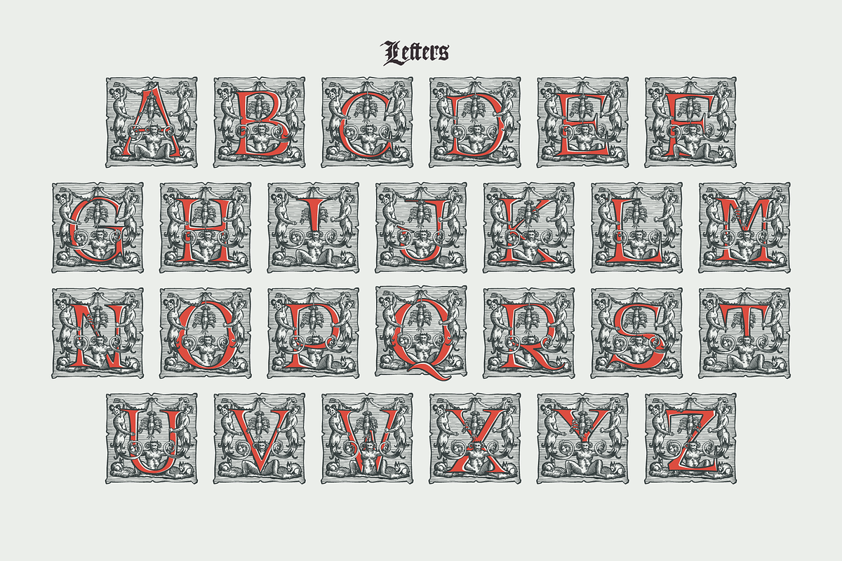 Devil's medieval initials, drop caps, a Decorative Illustration by kaer_shop (Photo 2 of 7)