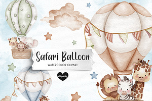 Safari Hot Air Balloon Clipart, an Illustration by Gau Silva Studio