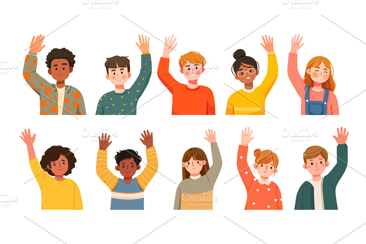 Happy waving kids. School children, an Education Illustration by Stock-Smart-Start