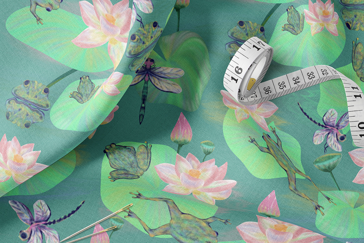 Frog Lotus Seamless Pattern, a Pattern Graphic by Oksana Dovhopol Art (Photo 22 of 23)