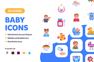 50 Childhood Flat Vector Icons