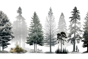 Row of different tree species in misty monochrome forest landsca, a Nature Photo by José Manuel Gelpi