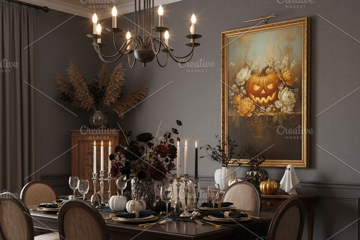 Elegant Gold Floral Halloween Print, a Background Graphic by Floraphoria (Photo 3 of 7)