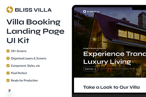 Bliss Villa - Villa Landing Page, an UI Kit Template by miawmiaw