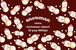 Snowman Retro Christmas Clip Art