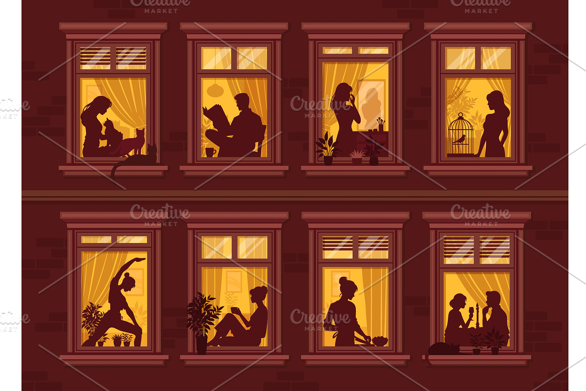 Neighborhood night windows, a Person Illustration by Vector Tradition