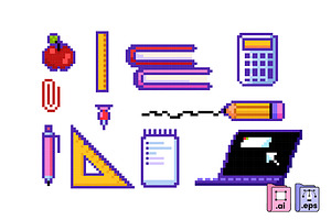 Pixel Back To School Elements, an Object Illustration by MISS CHATZ