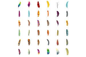 Feather icon set, flat style, an Animal Illustration by Ylivdesign