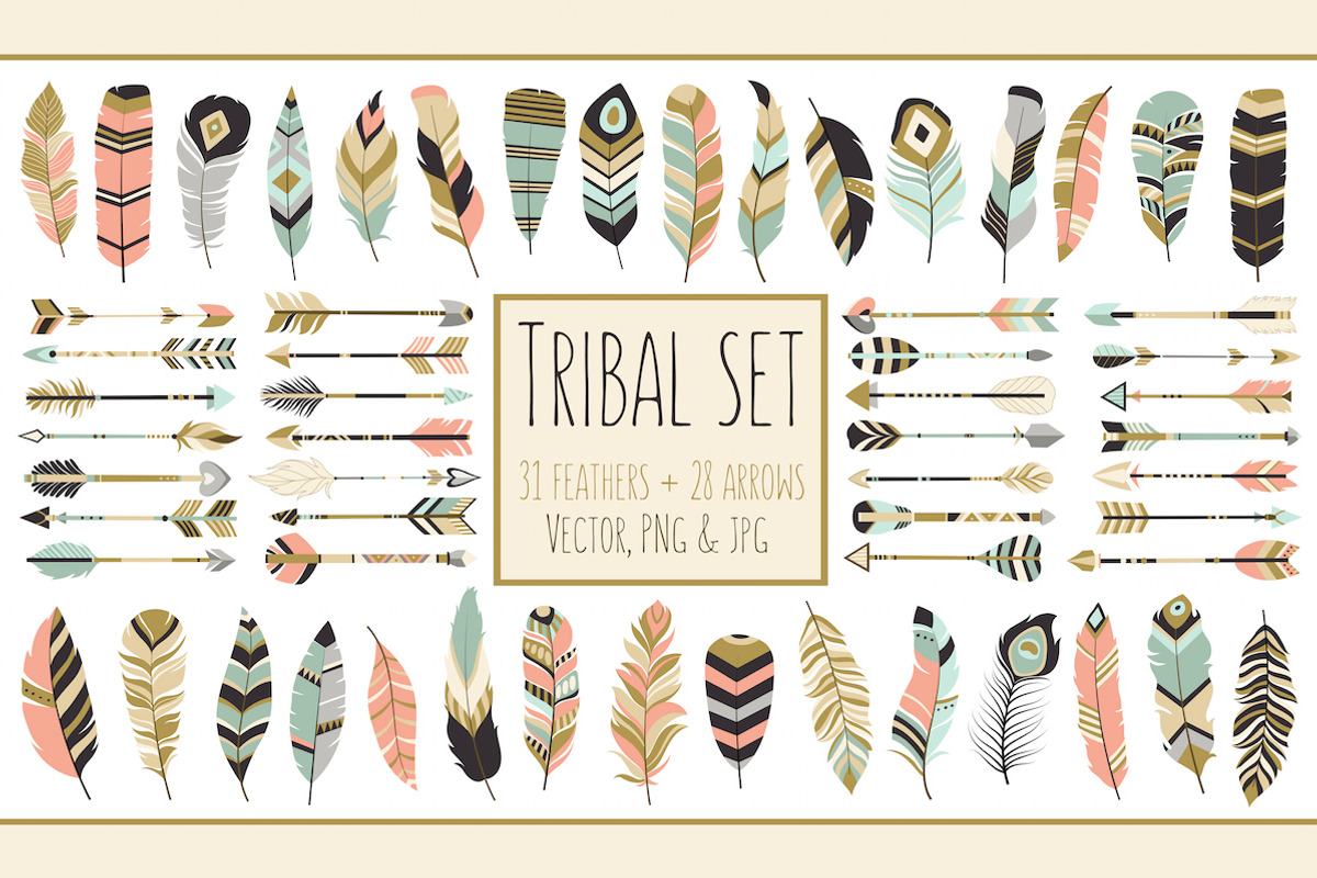 59 Arrows & Feathers Tribal Clipart, a Decorative Illustration by Kenna Sato Designs (Photo 1 of 3)