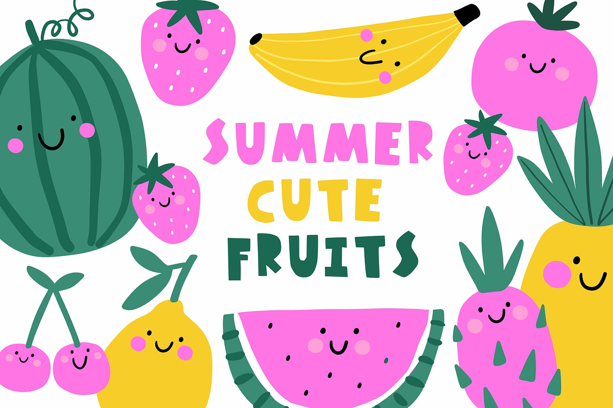 Summer Cute Fruits - vecror clipart, a Food Illustration by Barkova Nadya (Photo 1 of 8)