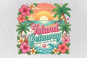 Island Getaway Tropical Beach PNG, a Seasonal Illustration by DreamPrint404