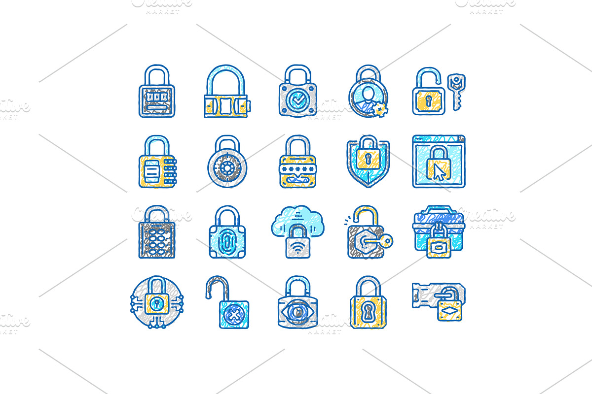 padlock lock safe password key icons, an Object Illustration by pikepicture