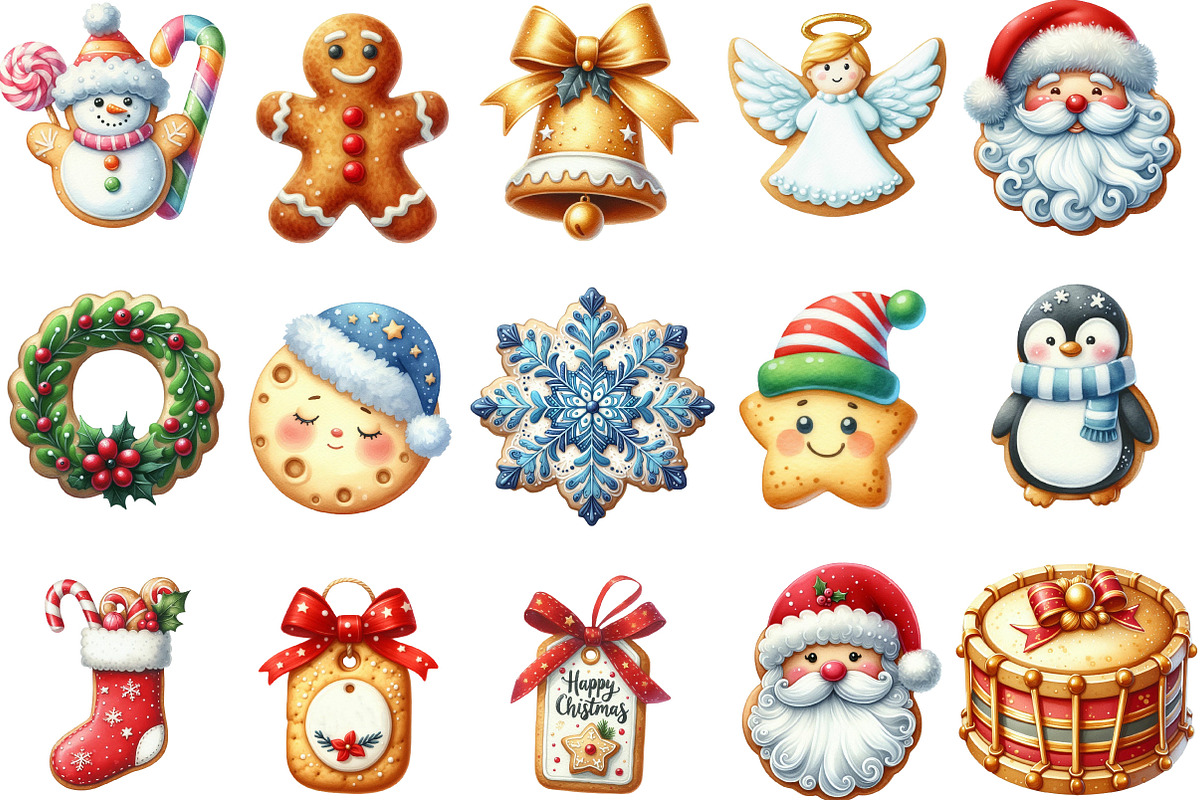Watercolor Christmas Cookies Clipart, an Illustration by Designking (Photo 3 of 5)