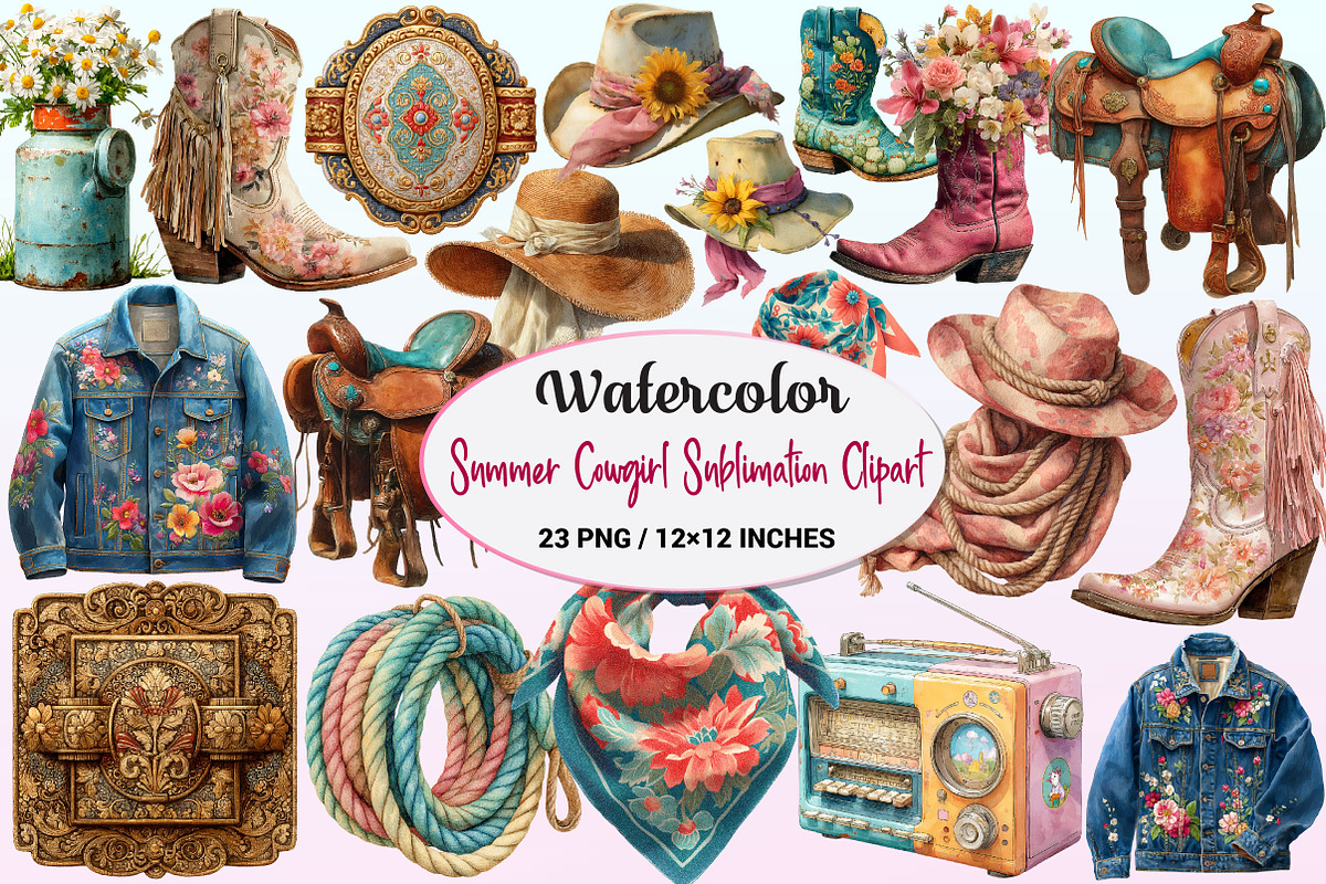 Summer Cowgirl Sublimation Clipart, a Graphic by CitraGraphics (Photo 1 of 4)