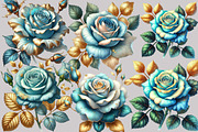Baby Blue and Gold Glam Roses, an Illustration by Designworld (Thumbnail 5 of 9)